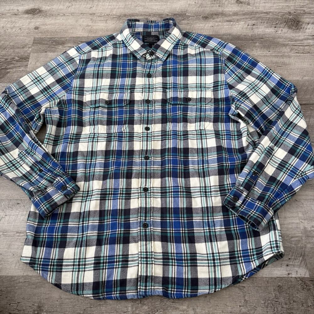 American Eagle Outfitters Flannel Shirt Mens XL Blue Plaid Double Pockets